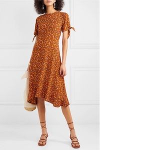 Faithfull The Brand Brown Emilia Floral-print Crepe Midi Dress